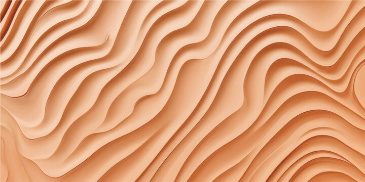 A natural design featuring the dry texture of sand dunes and the patterned grain of a wooden oak board creates a brown desert wallpaper with a wavy surface
