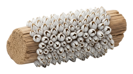 Marine life action barnacle cluster on driftwood ocean environment isolated on transparent background