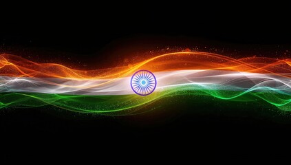 Tricolor abstract background with Ashoka Chakra, freedom and unity theme