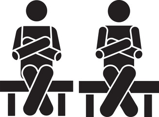 Sitting man silhouette on bench with crossed arms