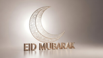Eid Mubarak greeting with golden crescent moon decoration