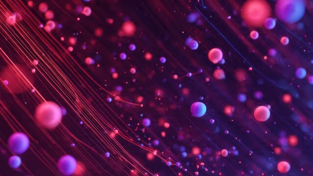 Abstract dynamic flow of glowing spheres and neon digital data streams in vibrant pink and purple tones - Powered by Adobe