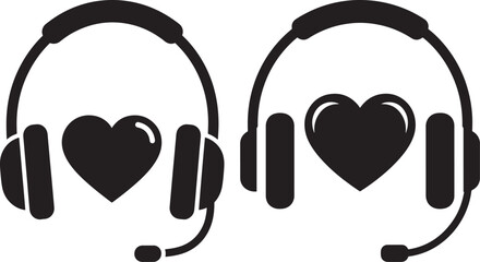 Headphones silhouette with heart icon and microphone