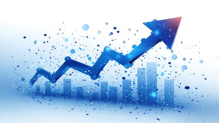 Abstract graphic of a rising blue arrow against a city skyline, implying growth and success