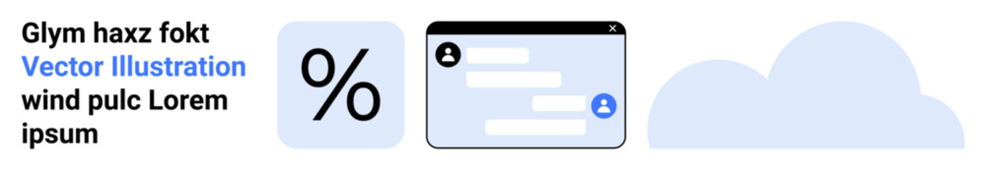 Fototapeta premium Finance, data storage, online accounts, cloud computing, user authentication, web design. Percentage sign, login interface and cloud shape. Data storage and user authentication concept