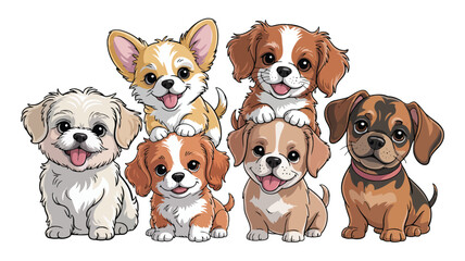 Obraz premium Adorable little cartoon puppies of various breeds happily smiling and stacked together