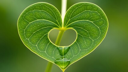 Heart shaped leaf with water droplet on lower tip