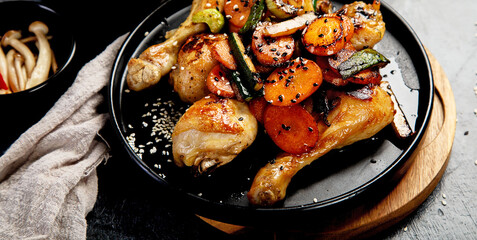 Roasted chicken wings in asian style.