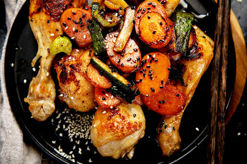 Roasted chicken wings in asian style.