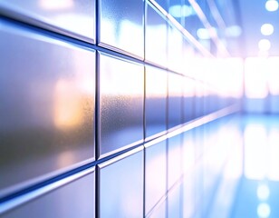 光沢タイル壁のクローズアップと幾何学模様の質感