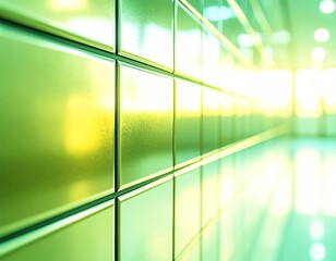 光沢タイル壁のクローズアップと幾何学模様の質感