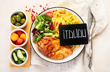 Homemade Chicken Breast with Pasta. Healthy eating.