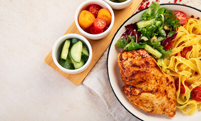 Homemade Chicken Breast with Pasta. Healthy eating.