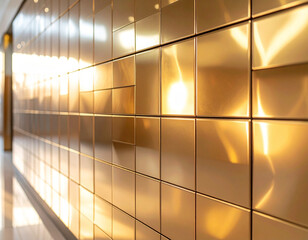 光沢タイル壁のクローズアップと幾何学模様の質感