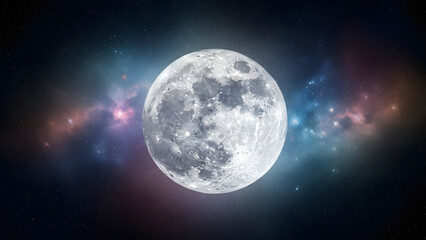 Fototapeta premium A large moon in space with a colorful nebula in the background