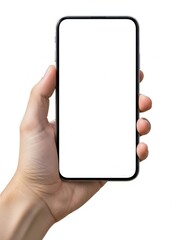 Hand holding a modern smartphone against a white background