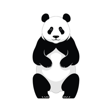 A cute baby panda bear character eating bamboo in a wild China nature setting, featuring a fun cartoon vector illustration design of the iconic black and white Asian mammal