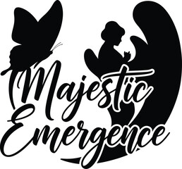 Majestic Emergence Butterfly Silhouette Wings Vector Black Hand Drawn Typography Logo Emblem Badge Icon Silhouette Vintage Retro Graphic Growth Transformation Nature