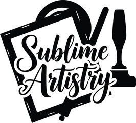 Sublime Artistry Palette Brush Picture Frame Vector Black Hand Drawn Typography Logo Emblem Badge Icon Silhouette Vintage Retro Graphic Creative Design Studio