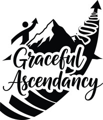 Graceful Ascendancy Mountain Peak Eagle Vector Black Hand Drawn Typography Logo Emblem Badge Icon Silhouette Vintage Retro Graphic Success Adventure Nature Leadership
