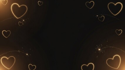 Glowing Hearts Floating in Dark Space with Starburst Light Effects for Valentine Romance