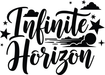 Infinite Horizon Sun Waves Path Vector Black Hand Drawn Typography Logo Emblem Badge Icon Silhouette Vintage Retro Graphic Ocean Sea Future Hope Vision