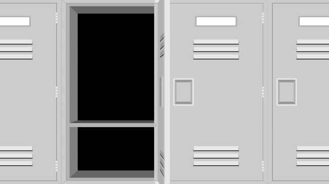 animated metal locker open and close, animation footage video on alpha channel(transparent) background.