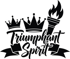 Triumphant Spirit Mountain Crown Torch Vector Black Hand Drawn Typography Logo Emblem Badge Icon Silhouette Vintage Retro Graphic Success Achievement Peak Power