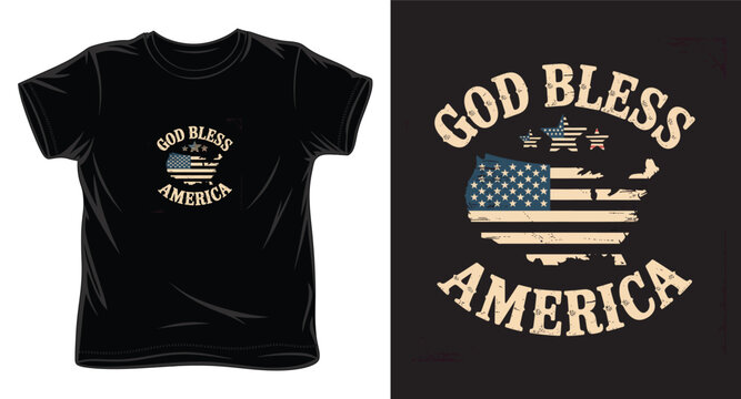 Patriotic american map with distressed usa flag and text god bless america