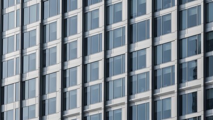 Modern skyscraper glass facade. Reflective windows creating a geometric urban architectural pattern.