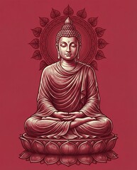Meditating Buddha Statue on Lotus Flower, Serene Spiritual Icon