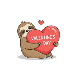 Adorable sloth holding valentine's day heart isolated on white background