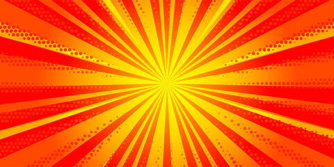 Dynamic anime explosion background with radial comic speed lines and halftone dots - bright burst effect radiating from center for manga panels, action scenes, superhero graphics or retro pop art. © Dul