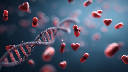 Minimalist DNA Helix with Abstract Medical Icons. Clean Biotechnology and Pharmaceutical Science Background.