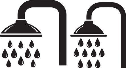 Two black shower heads with water droplets isolated on for bathroom or plumbing concepts