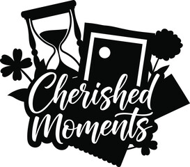 Cherished Moments Photo Frames Camera Vector Black Hand Drawn Typography Logo Emblem Badge Icon Silhouette Vintage Retro Graphic Memory Art Picture Photography