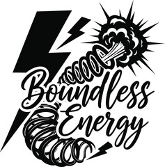 Boundless Energy Lightning Snake Coil Vector Black Hand Drawn Typography Logo Emblem Badge Icon Silhouette Vintage Retro Graphic Power Electricity Spirit Strength