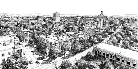 Aerial view of urban cityscape with buildings and roads