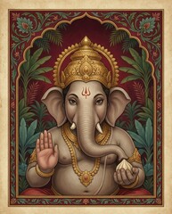 Ganesha, Hindu God of Wisdom, Remover of Obstacles, Holding Modak and Abhaya Mudra