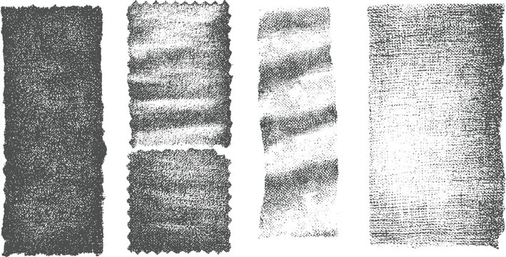 Four vertical grunge fabric textures with rough frayed edges and woven patterns for artistic backgrounds and in monochrome