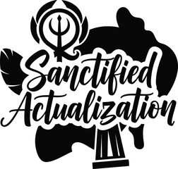 Sanctified Actualization Cross Sun Rays Vector Black Hand Drawn Typography Logo Emblem Badge Icon Silhouette Vintage Retro Graphic Religion Faith God Holy Peace