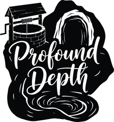 Profound Depth Anchor Waves Sea Vector Black Hand Drawn Typography Logo Emblem Badge Icon Silhouette Vintage Retro Graphic Marine Nautical Stable Security Strength