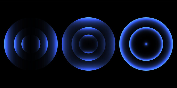 Sonic waves, WiFi signal glowing elements, radar sensor light effects, round wireless network neon symbols. Vector illustration.