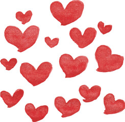 Collection of Hand-Painted Watercolor Red Hearts