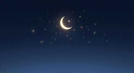 Minimal Ramadan Night Sky With Crescent Moon And Stars