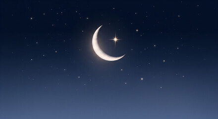Minimal Ramadan Night Sky With Crescent Moon And Stars