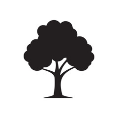 A black tree silhouette on a white background design.