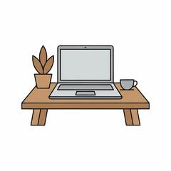 Minimalist Workspace with Laptop and Potted Plant Vector Illustration