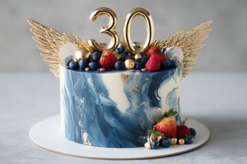 Celebrating a special birthday with a cake featuring berries and gold accents