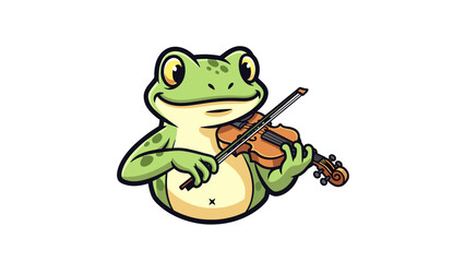 Cartoon frog playing violin isolated on white background musical concept